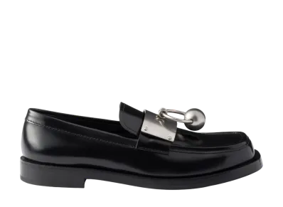 PRADA Brushed Leather Loafers with Metal Ring "Black"