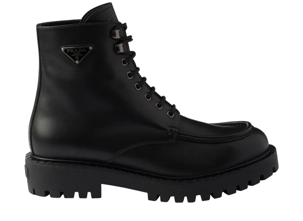PRADA Laced Leather Booties "Black"