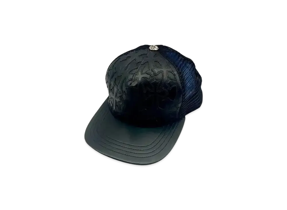 Chrome Hearts Cemetery Cross Leather Trucker Cap "Black"