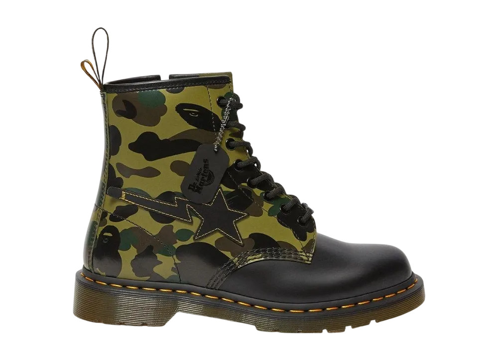 アベイシングエイプ × ドクターマーチン 1460 ジップ レザー アンクルブーツ "カーキ/ブラック"
