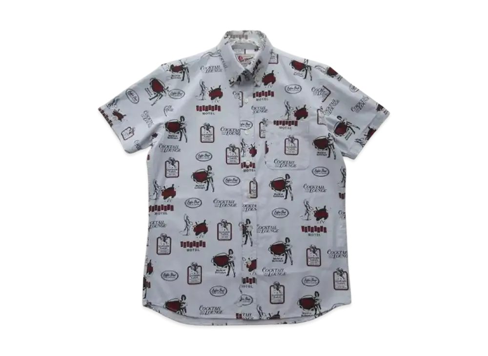 HYSTERIC GLAMOUR All-Over Print Button-Down Short Sleeve Shirt "Blue"