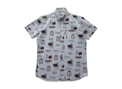 HYSTERIC GLAMOUR All-Over Print Button-Down Short Sleeve Shirt "Blue"