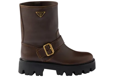PRADA Women's Leather Booties "Dark Brown"