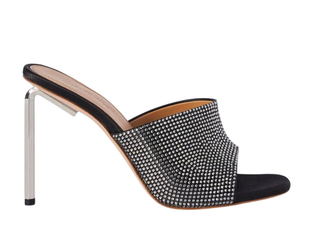 オフホワイト ウィメンズ シャイニー ハイ アレン サテン ミュール "ブラック"