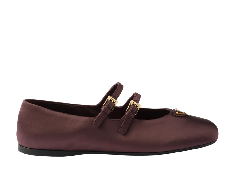 プラダ ウィメンズ サテン バレリーナシューズ "ボルドー"