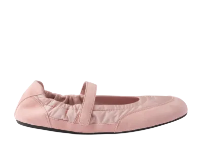 PRADA Women's Collapse Re-Nylon and Suede Ballerinas "Pale Pink"