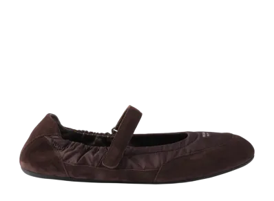 PRADA Women's Collapse Re-Nylon and Suede Ballerinas "Dark Brown"