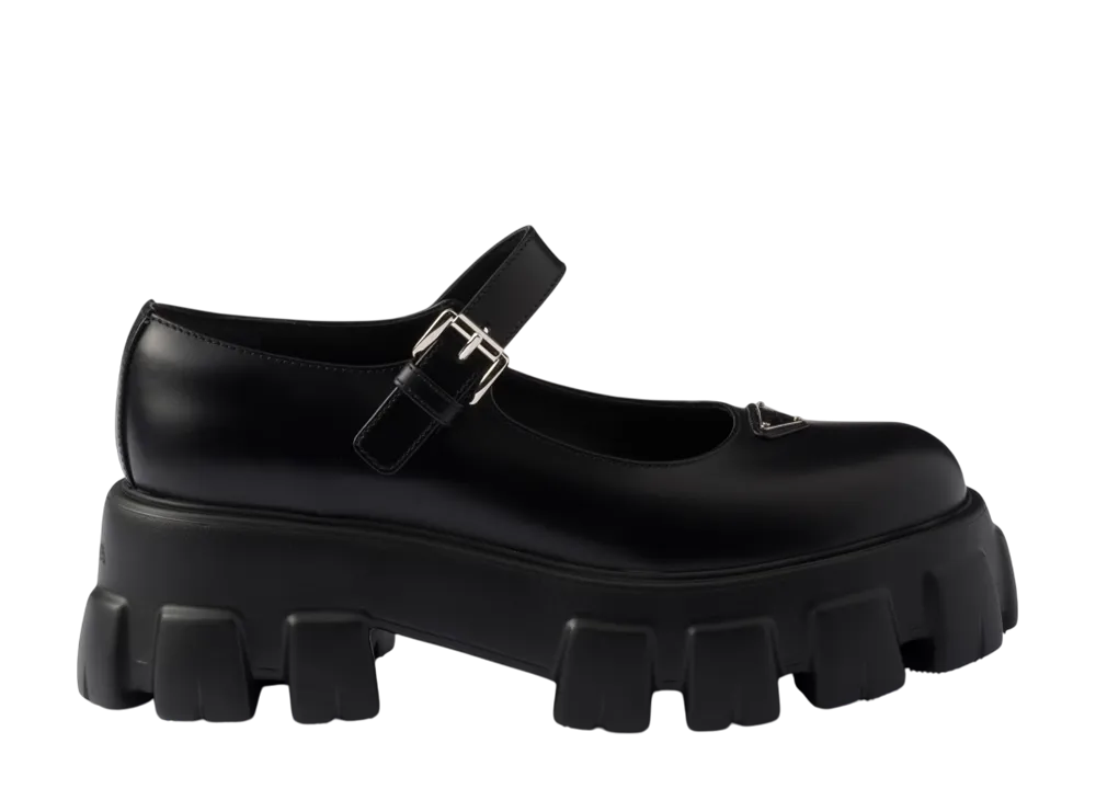 プラダ ウィメンズ ブラッシュドレザー プラダ モノリス メリージェーン "ブラック"