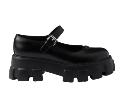 PRADA Women's Brushed Leather Monolith Mary Janes "Black"