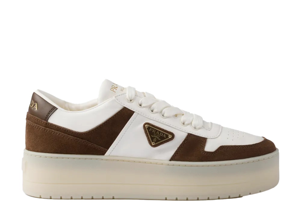 プラダ ウィメンズ プラダ ダウンタウン ボールド ナッパレザーxスエード スニーカー "ダークブラウン"