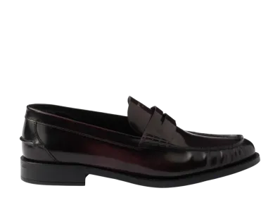 PRADA Women's Brushed Leather Loafers "Dark Red Brown"