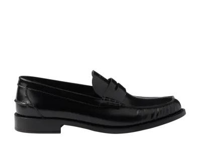 PRADA Women's Brushed Leather Loafers "Black"