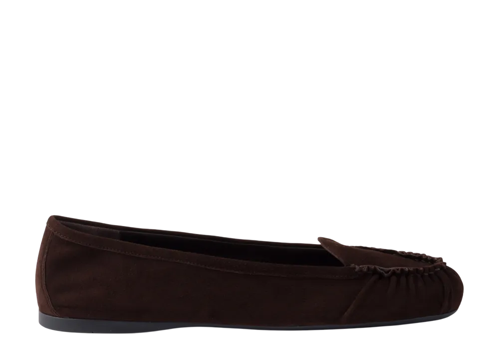 プラダ ウィメンズ スエード バレリーナ "ダークブラウン"