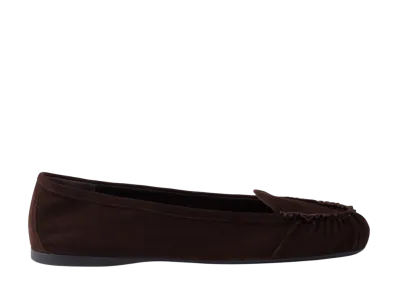 PRADA Women's Suede Ballerinas "Dark Brown"