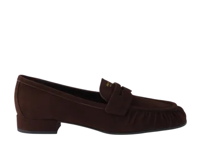 PRADA Women's Suede Loafers "Dark Brown"