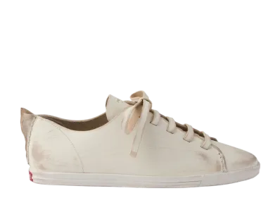 PRADA Women's Antiqued Leather Sneakers "Off White"