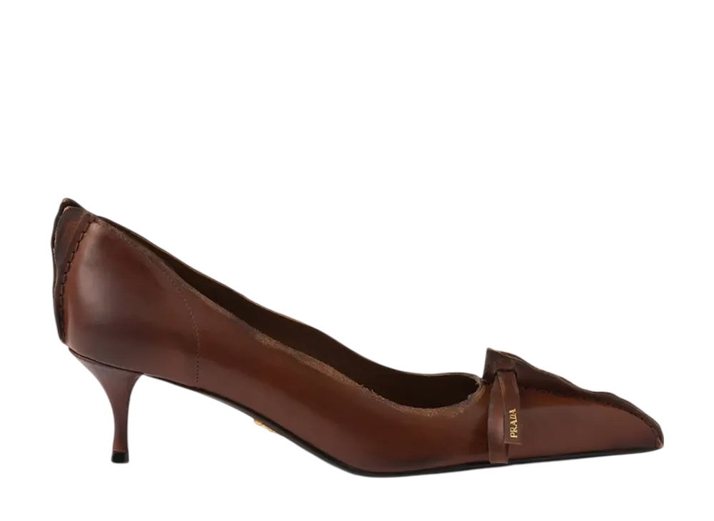 プラダ ウィメンズ アンティークレザー パンプス "ダークブラウン"