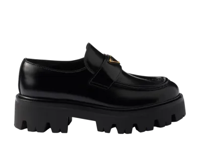 PRADA Women's Brushed Leather Loafers "Black"