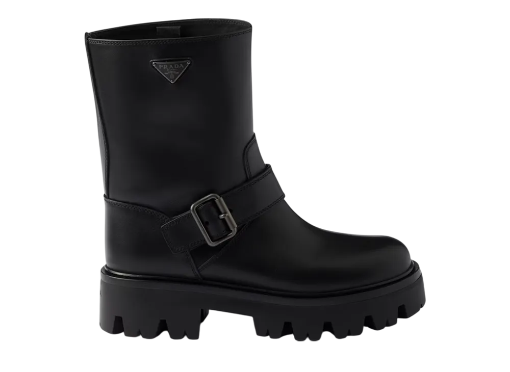 プラダ ウィメンズ レザー ブーティー "ブラック"