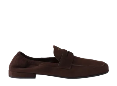 PRADA Women's Shuffle Antiqued Suede Loafers "Dark Brown"