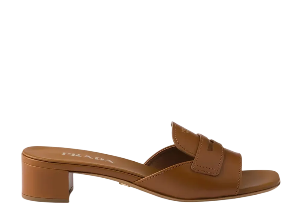 プラダ ウィメンズ レザー ミュール "ブラウン"