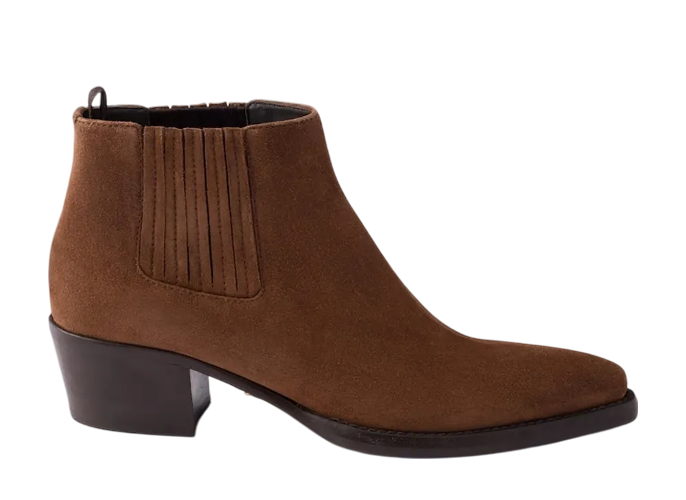 プラダ ウィメンズ スエード ブーティー "ダークブラウン"