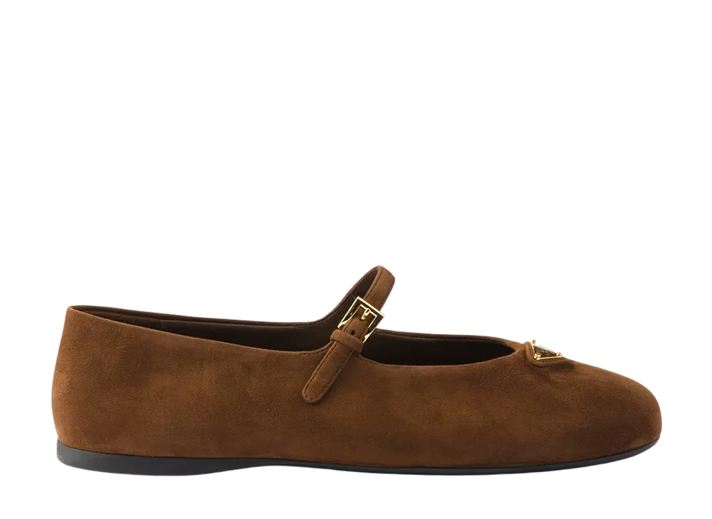 プラダ ウィメンズ スエード バレリーナ "ダークブラウン"