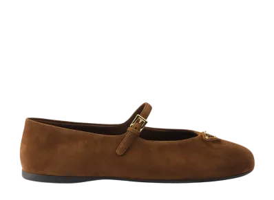 PRADA Women's Suede Ballerinas "Dark Brown"