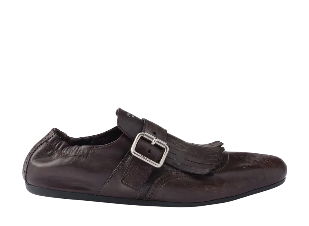 プラダ ウィメンズ プラダ シャッフル バックル付レザーシューズ "ダークブラウン"