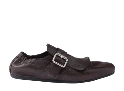 PRADA Women's Shuffle Leather Shoes with Buckle "Dark Brown"