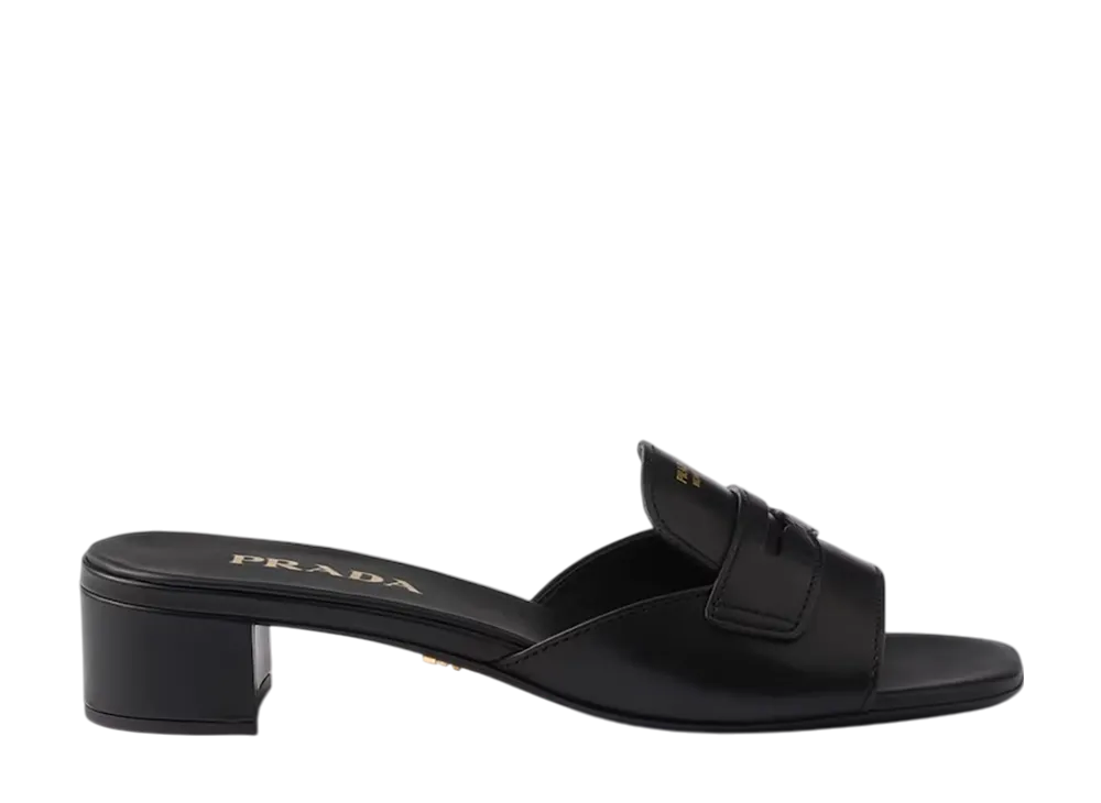 プラダ ウィメンズ レザー ミュール "ブラック"