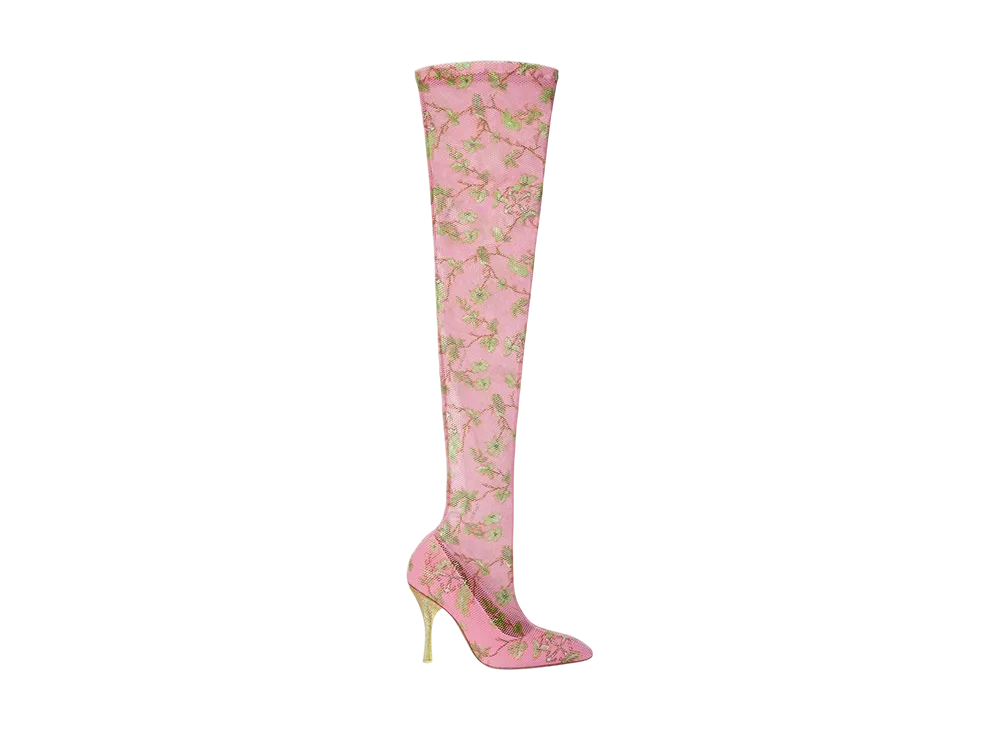 オフホワイト ウィメンズ クリスタル プリンテッド メッシュ キュイサード "ピンク" 