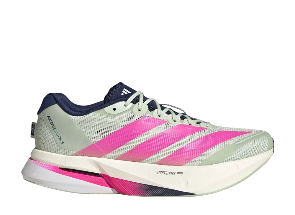 アディダス アディゼロ ボストン13 "リネングリーン/ショックピンク/ダークブルー"