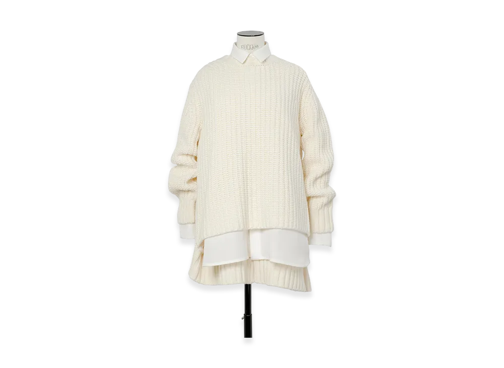 sacai Double-Faced Silk Cotton x Wool Knit Dress "Off White"