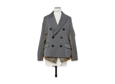 sacai Stripe Doeskin x Nylon Twill Jacket "Gray/Dark Khaki"