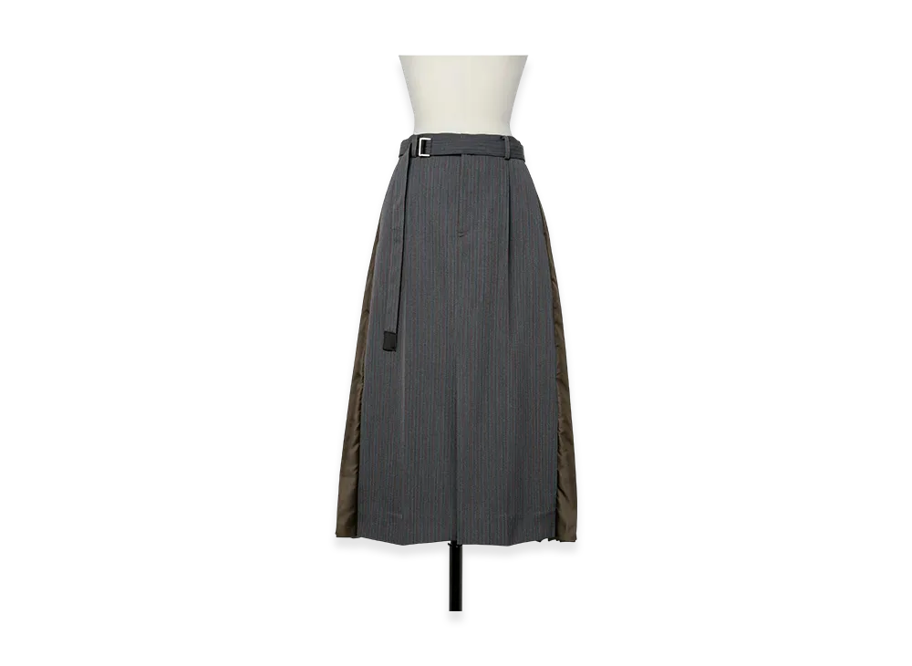 sacai Stripe Doeskin Skirt "Gray/Dark Khaki"