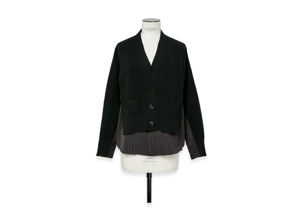 sacai Stripe Doeskin x Wool Knit Cardigan "Black"