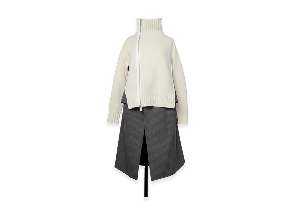 sacai Stripe Doeskin x Wool Knit Coat Dress "Off White/Gray"