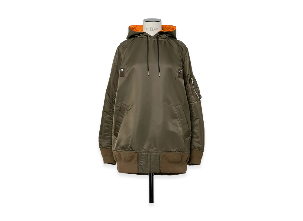 sacai Nylon Twill Hoodie "Dark Khaki"