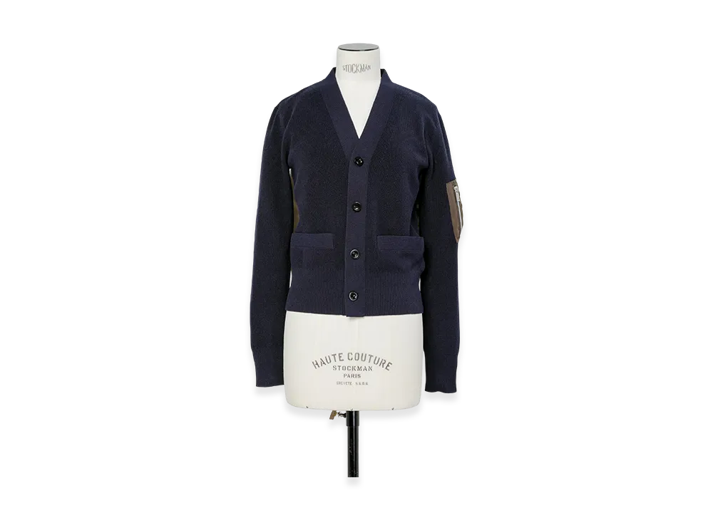 sacai Nylon Twill x Cotton Knit Cardigan "Navy/Dark Khaki"