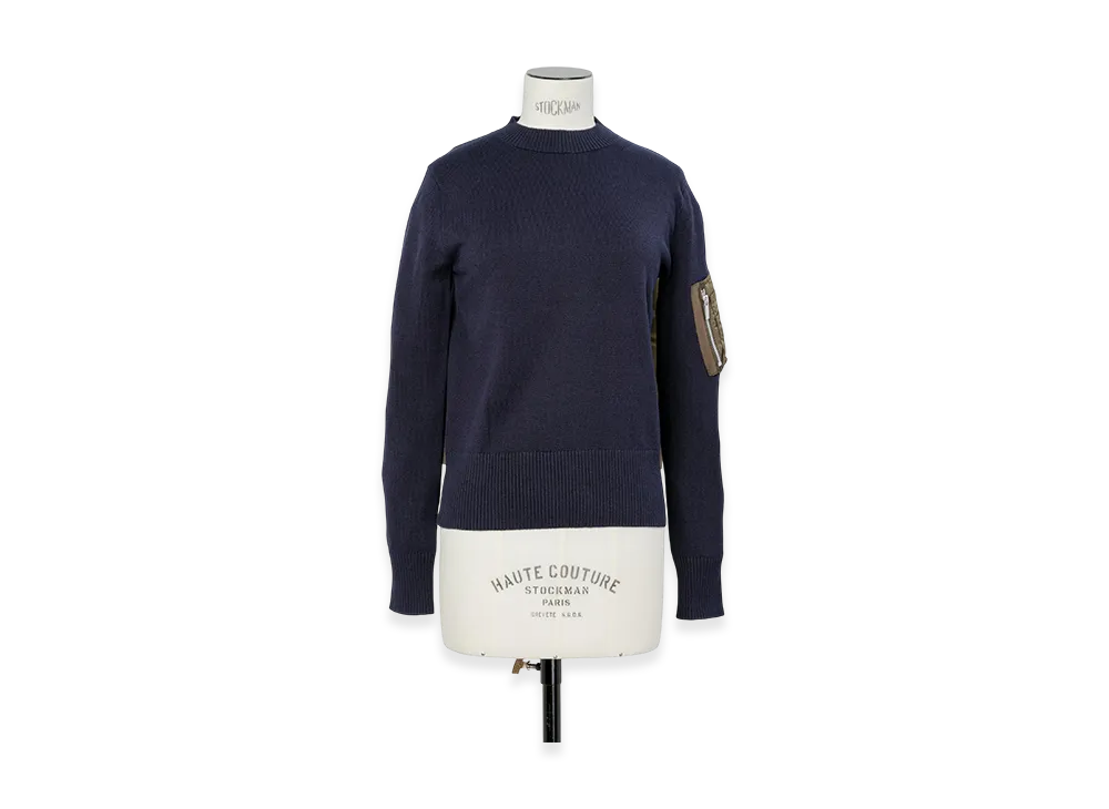 sacai Nylon Twill x Cotton Knit Pullover "Navy/Dark Khaki"