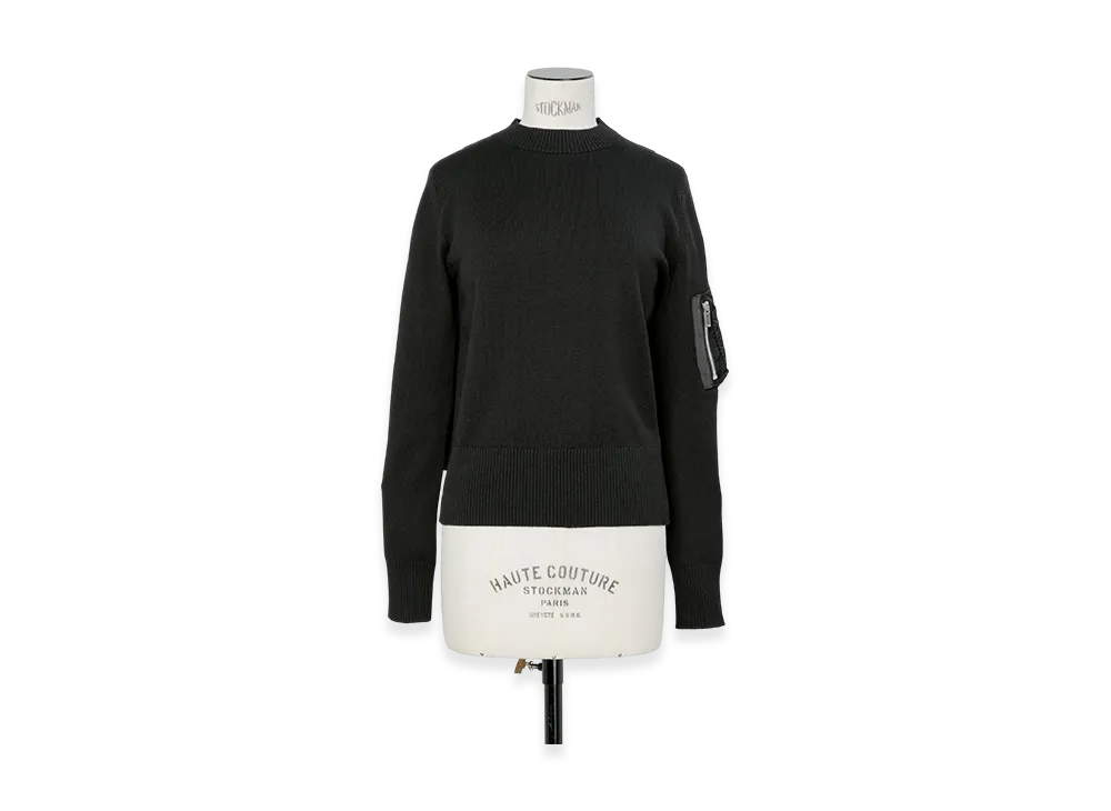 sacai Nylon Twill x Cotton Knit Pullover "Black"