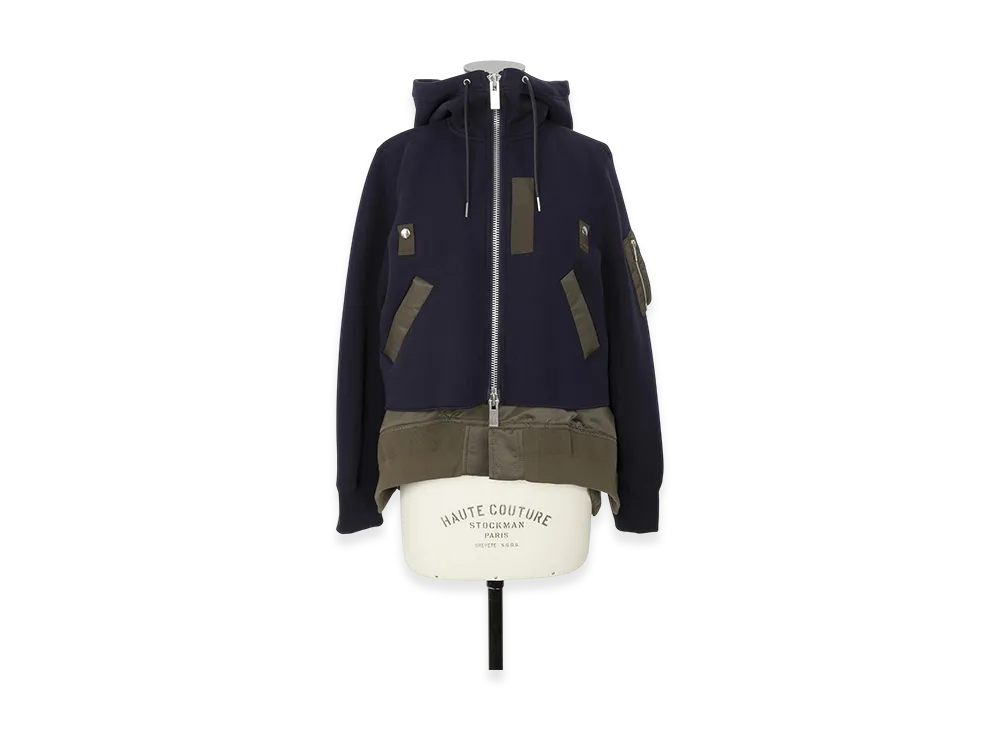 sacai Sponge Sweat x Nylon Twill Hoodie "Navy/Dark Khaki"