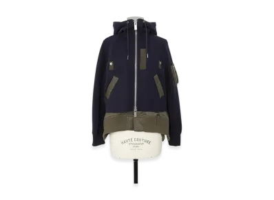 sacai Sponge Sweat x Nylon Twill Hoodie "Navy/Dark Khaki"