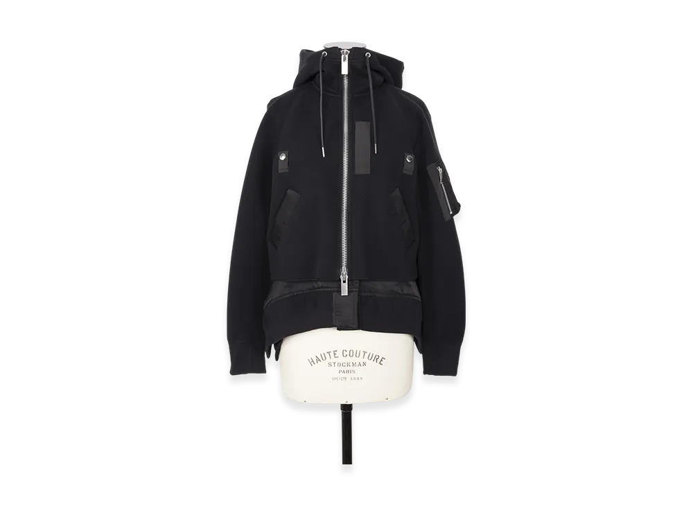 sacai Sponge Sweat x Nylon Twill Hoodie "Black/Black"