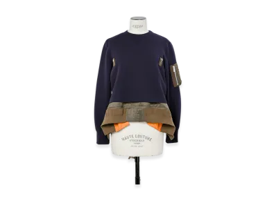 sacai Sponge Sweat x Nylon Twill Pullover "Navy/Dark Khaki"