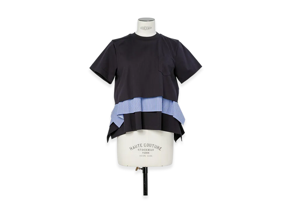 sacai Poplin x Cotton Jersey T-Shirt "Navy/Blue Stripe"