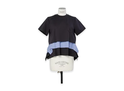 sacai Poplin x Cotton Jersey T-Shirt "Navy/Blue Stripe"