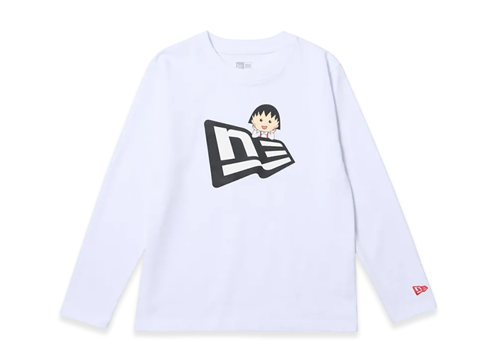 NEW ERA x Chibi Maruko Chan Kids' Youth Long Sleeve Cotton T-Shirt Flag Logo Maruko "White"
