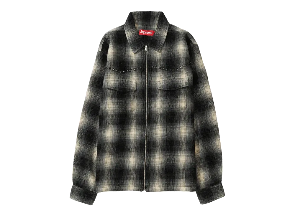 トップス Studded Shadow Plaid Zip Up Shirt Black Studded Shadow Plaid Zip Up Shirt - Shop - Supreme